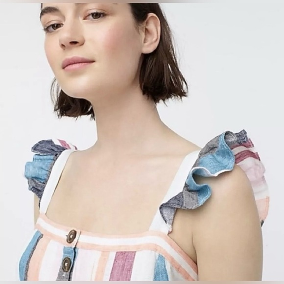 J CREW Linen Button-up midi dress in mixed stripe Multicolor Sleeveless Lined - Picture 5 of 15